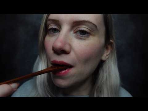 ASMR - Close Up Honey Spoon Mouth Sounds In Ear Whispers