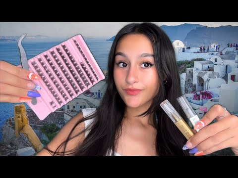 ASMR| your rich bestie does your eyelash extensions in greece!! 🍊