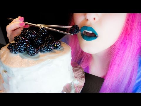 ASMR: Super Moist Black Velvet Cake with Fruits ~ Relaxing Eating Sounds [No Talking | Vegan] 😻