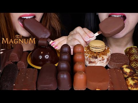 ASMR MILK VS DARK CHOCOLATE MAGNUM ICE CREAM, DOVE ICE CREAM, CARAMEL DOME CAKE, MINI MARSHMALLOW 먹방