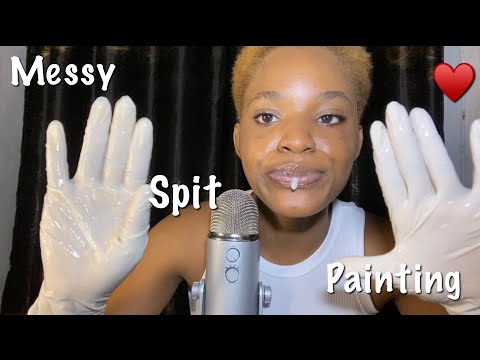 ASMR MESSY SPIT PAINTING! Mouth Sounds| With Gloves 🅰️