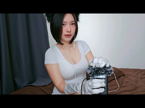 ASMR Mic Scratching White Satin Gloves 🤍🧤🎙