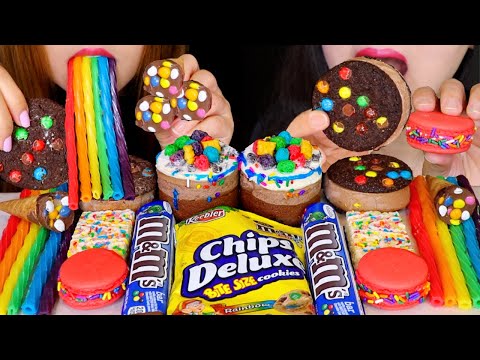 ASMR M&M'S CANDY ICE CREAM, MACARON, MOUSSE CAKE, BIRTHDAY CAKE RICE KRISPIES, RAINBOW TWIZZLERS 먹방