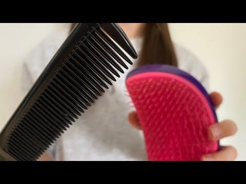 ASMR brushing + styling your hair | trimming + brushing your bangs | actual camera touching | lo-fi