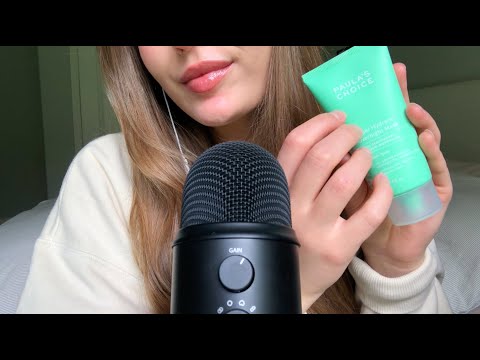 ASMR skincare haul✨| whispered rambles, tongue clicking, tapping