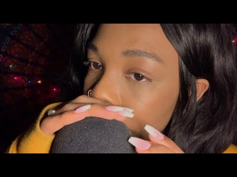 ASMR trigger words + soft mic scratching + mouth sounds