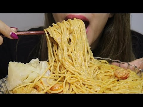 ASMR CREAMY BUTTER SPAGHETTI ROSA / PICKLED CABBAGE / no talking / CREMA ASMR #asmr #mukbang #creamy
