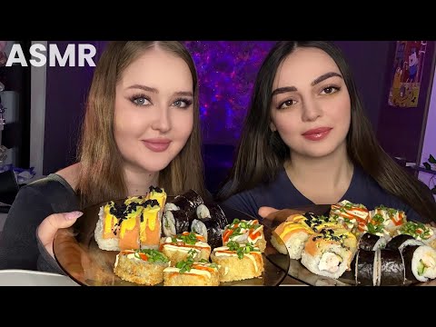 ASMR ИТИНГ РОЛЛОВ с подругой🍣 Отвечаем на ваши вопросы✨