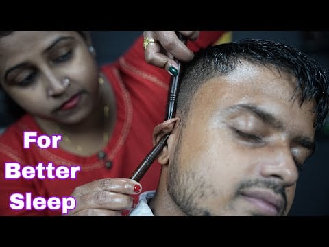 She Doing Wood Sticks Ear Massage | Wood Sticks Head Massage | ASMR Head Scratching By Lady Barber