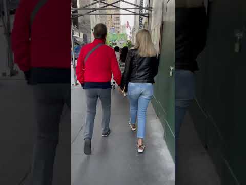 Cute couple is walking in Manhattan New York