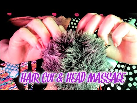 ASMR Hair Cut & Head Massage {Trimming, Combing, Scalp Examining, Spraying} Whispering