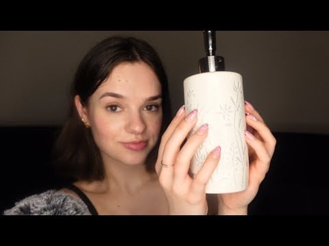 ASMR relaxing tapping & scratching with long fake nails + whisper ramble