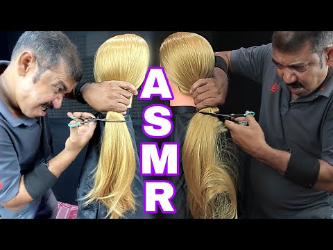 Asim Barber Scissor Haircut | Neck Crack | ASMR Haircut  Only Scissors  Blond Hair