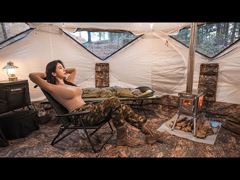 MILITARY TENT SOLO CAMPING IN SECRET FORESTㅣAdventureㅣCamp ASMR