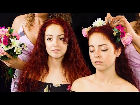 Beautiful ASMR Hair Styling w/ Flowers - Corrina & Lexi