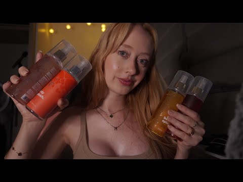 ASMR - Mostrando a minha coleção de body splash’s da We Pink ✨ sons de embalagem, tapping, sussurros