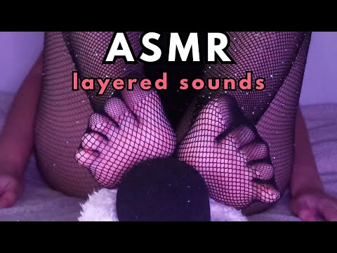 ✨ASMR | Feet layered sounds | mic brushing & scratching | Mesh fishnet stockings