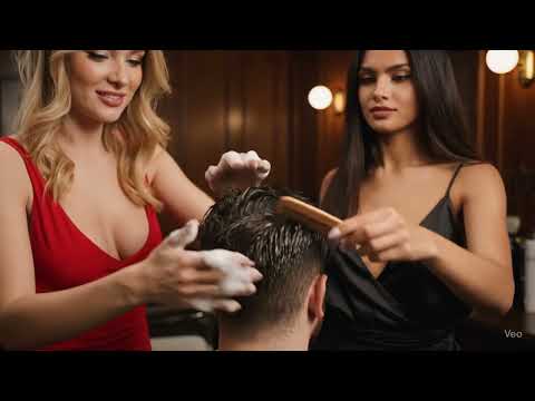 💈DOUBLE TROUBLE ASMR | FOAMY HEAD MASSAGE & COMBING by 2 LADY BARBERS