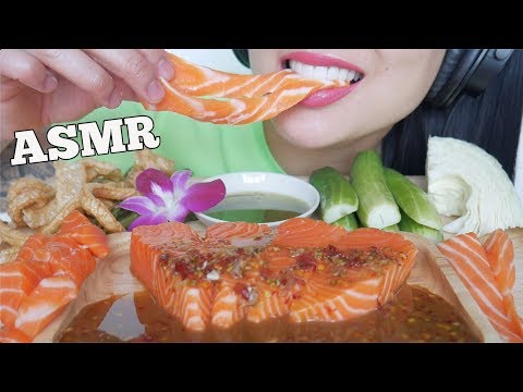 ASMR SALMON SASHIMI SPICY DIPPING SAUCE (EATING SOUNDS) NO TALKING | SAS-ASMR