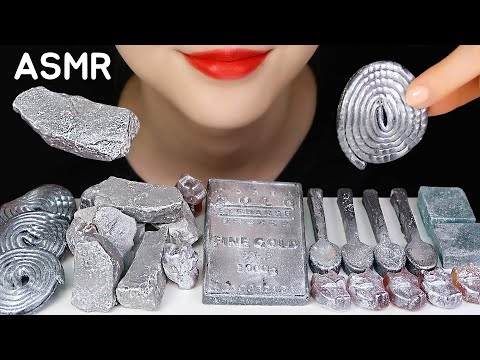 SILVER FOOD ASMR EDIBLE STONE, EDIBLE SPOON, LICORICE CANDY ASMR NO TALKING