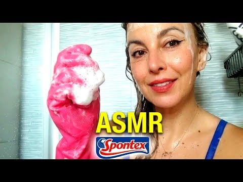 ASMR SPONTEX GLOVES -  HAIR WASH AND SHOWER ROUTINE - SHAVE CREAM SOUNDS 