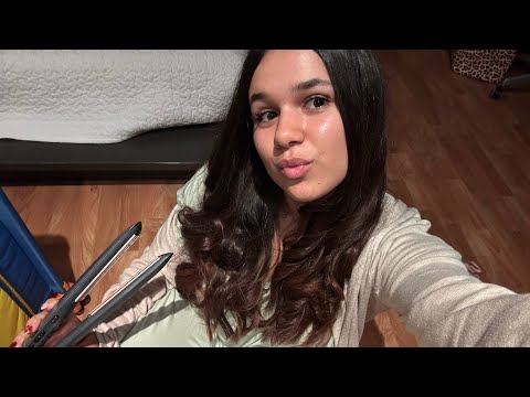directito haciéndome ondas en el pelo 