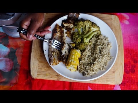 GRILL BASS BASIL RICE ASMR EATING SOUNDS
