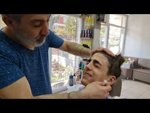 BEARD SHAVING WITH ZAZA MACHINE, FACE PEELING, EAR MASSAGE, RELAXING HAIR MASSAGE WITH LOTS OF FOAM