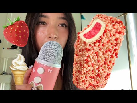 ASMR Eating Strawberry Shortcake Icecream Bar (mouth sounds)🍦🍓