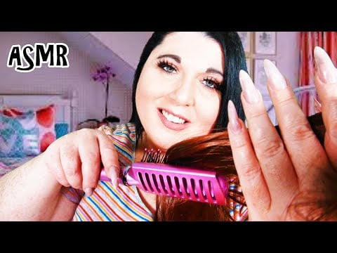 ASMR Brushing Your Hair Before Bed Roleplay (Hair Play, Long Nails, Whispered, Personal Attention)