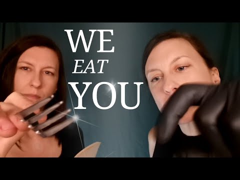 ASMR 🍴 2 Women EAT Your Face at the Same time 🍴 No Talking, just Mouth Sounds +++