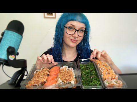 ASMR Sushi Eating Mukbang (Salmon, Spicy tuna, Seaweed Salad) 🍣