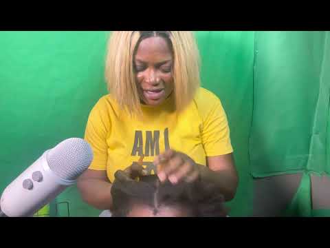ASMR ✨GIVING MY COUSIN A SOFT WHISPER  HAIR CHECK, AND SCALP SCRATCHING WITH SOFT GUM SOUND.