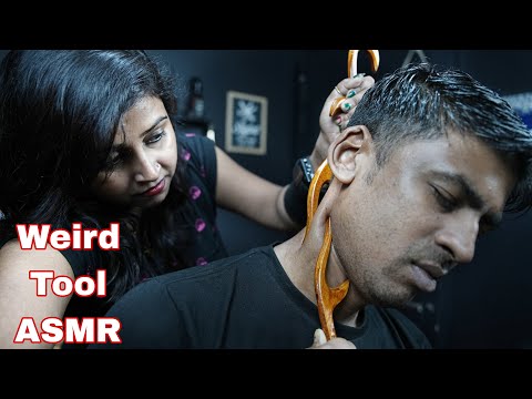Weird Tool Head Massage By Lady Barber | ASMR Head Scratching And Tapping Massage By Female Barber