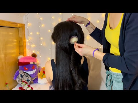 ASMR Double Hair Brushing w. BOAR BRISTLE BRUSHES, Hair Dusting + Hair Parting w. FLUFFY BRUSHES! 😍