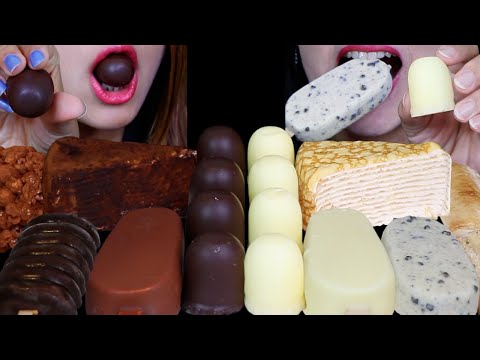 ASMR CHOCOLATE VS WHITE CHOCOLATE MINI MARSHMALLOWS, CREPE CAKES, GIANT ICE CREAM BARS, HERSHEY'S 먹방