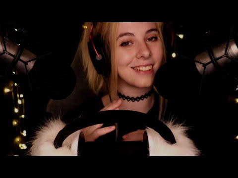 ASMR | ear to ear whispering & fluffy earmuffs - 4 mics, ramble