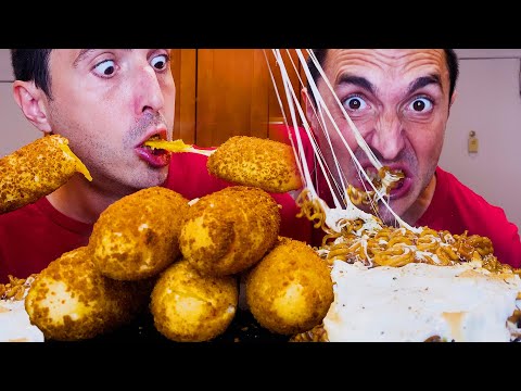 EATING STRETCHY CHEESE NOODLES AND CORN DOGS ! 치즈 자장면 콘도그 *ASMR MUKBANG * nomnomsammieboy