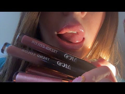Old school ASMR — up close trying on different lipsticks ( mouth sounds) 