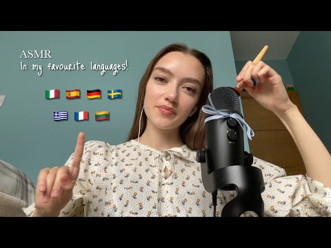 ASMR introducing myself in my favourite languages! Clicky whispers + Mic brushing