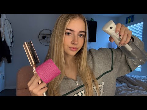 ASMR Fast Haircut and Style (invisible clips, hair curling, spray bottle)