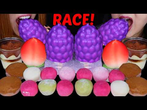 ASMR VIRAL FRUIT ICE CREAM & MOCHI RACE! Behind the scenes VLOG 먹방