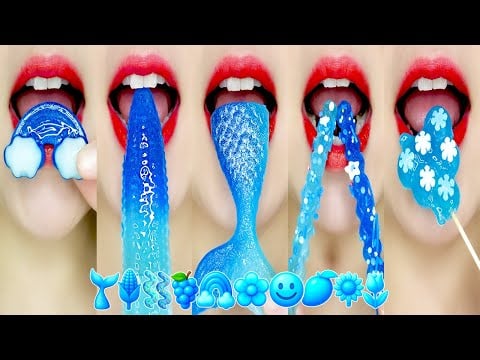 Sky Blue & Blue KOHAKUTO, JELLY Emoji Food 하늘색 파란색 이모지 입술 먹방 ASMR MUKBANG