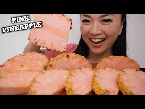 PINK PINEAPPLE TASTE TEST (ASMR EATING SOUNDS) LIGHT WHISPERS | SAS-ASMR