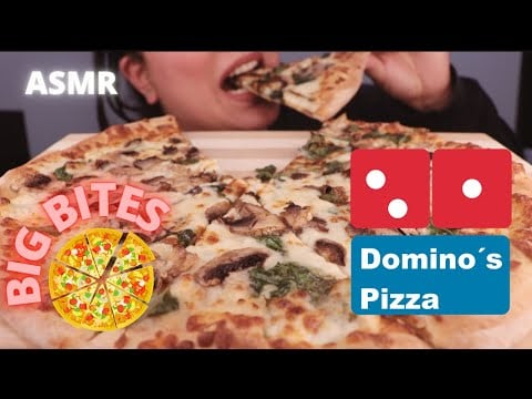 ASMR DOMINO'S PIZZA MUKBANG 먹방 |ALFREDO SAUCE+MUSHROOMS+SPINACH| *BIG BITES* EATING SOUNDS