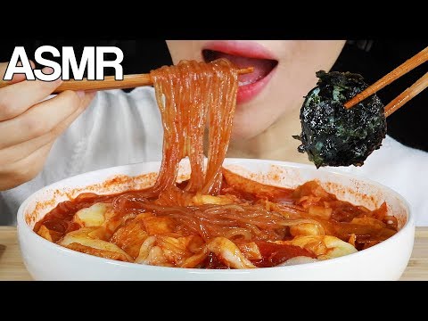 ASMR YEOPGI TTEOKBOKKI W/ GLASS NOODLES SPICY RICE CAKES EATING SOUNDS MUKBANG