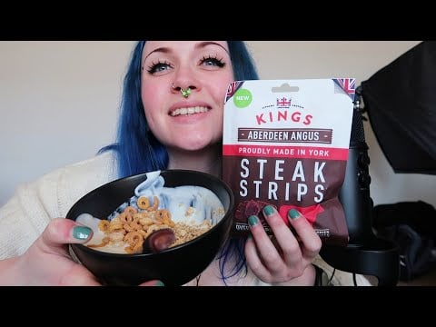 ASMR Chewy Beef Jerky, Honey Yogurt & Granola Eating Sounds