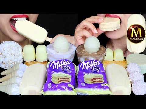 ASMR WHITE CHOCOLATE MAGNUM ICE CREAM BARS, MILKA MOUSSE ALFAJOR, GOLF BALL, MARSHMALLOW, FERRERO 먹방