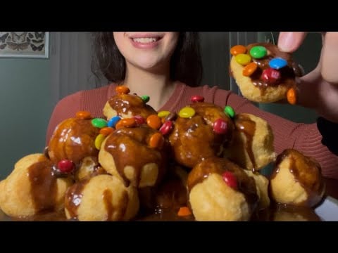 ASMR CHOCOLATE PROFITEROLES WITH M&M’S *CREAM PUFFS MUKBANG*