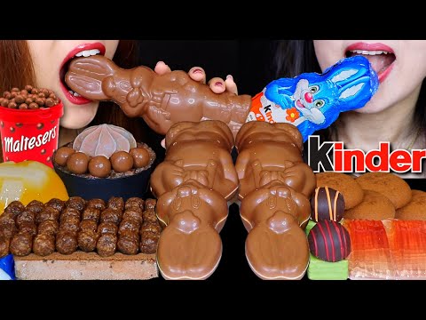 ASMR GIANT KINDER CHOCOLATE BUNNY, MALTESERS CHOCO CAKE, CARAMEL BALL ICE CREAM CAKE SAND, JELLY 먹방